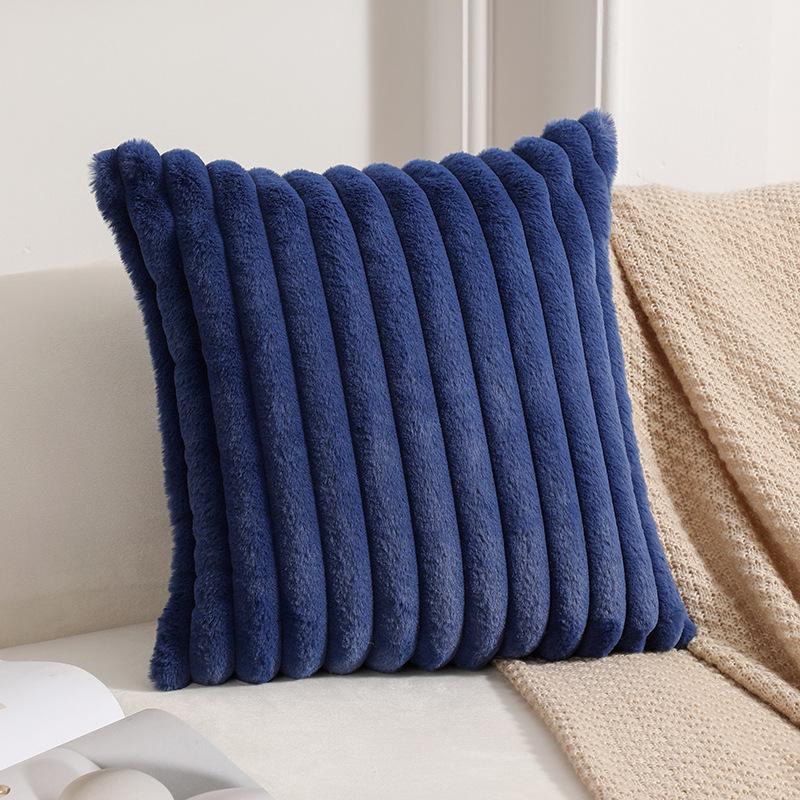 Autumn & Winter Plush Stripe Lumbar Pillow - Christmas Orange & Halloween Rabbit Fur Texture Throw Cushion