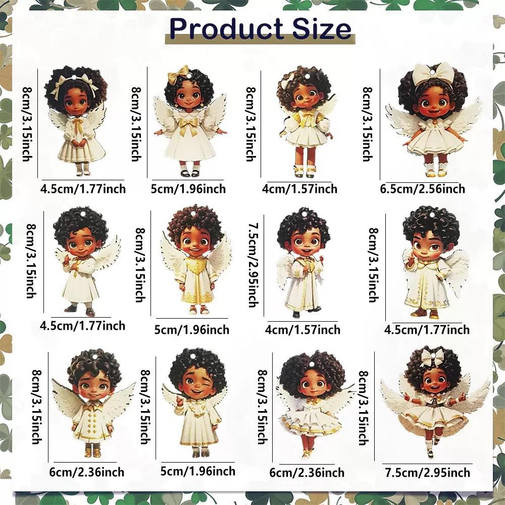 Set 2D de 12 piese cu îngeri victorieni, set de decorațiuni din lemn, decorațiune tradițională de sărbători pentru casă, pentru fereastră