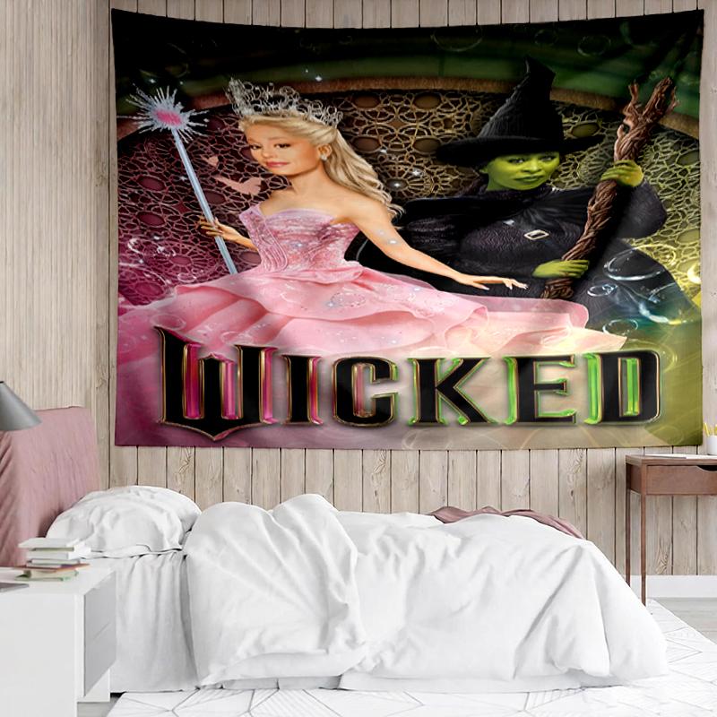 Wicked Print Tapestry, Backdrop, Easy Setup, Ideal for Bedroom, Office & Living Room, with Aesthetic Wall Hanging Decor.
