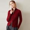 Women's Slim Fit Striped Cashmere Cardigan - Stand Collar, Long Sleeve, Zipper Knitwear Sweater for Autumn & Winter