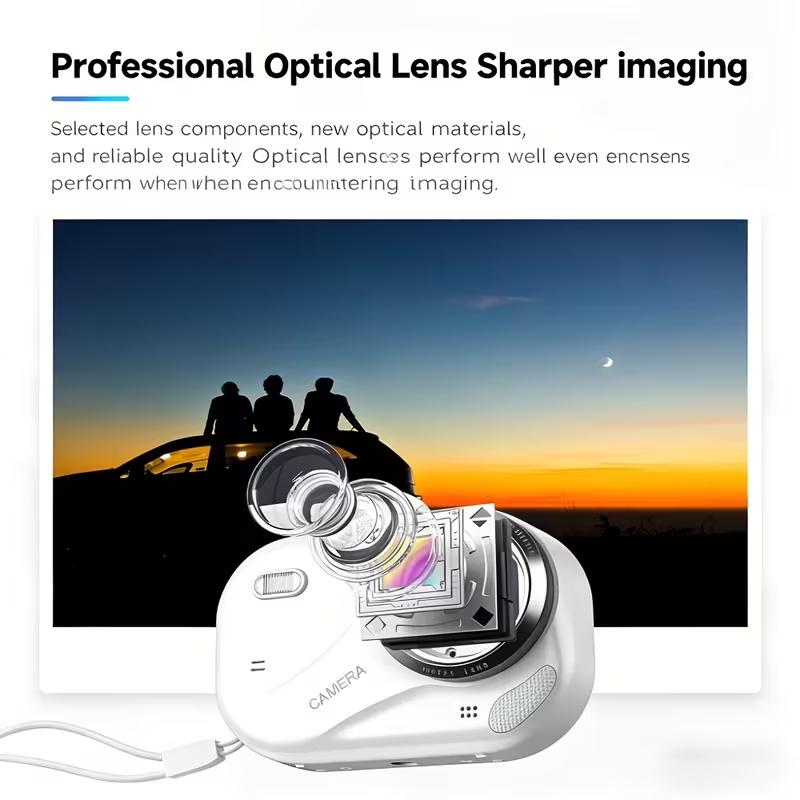 2K Pink Portable Digital Camera, Point‑and‑Shoot Camera with Autofocus, Image Stabilization, 2.4‑Inch Color Screen
