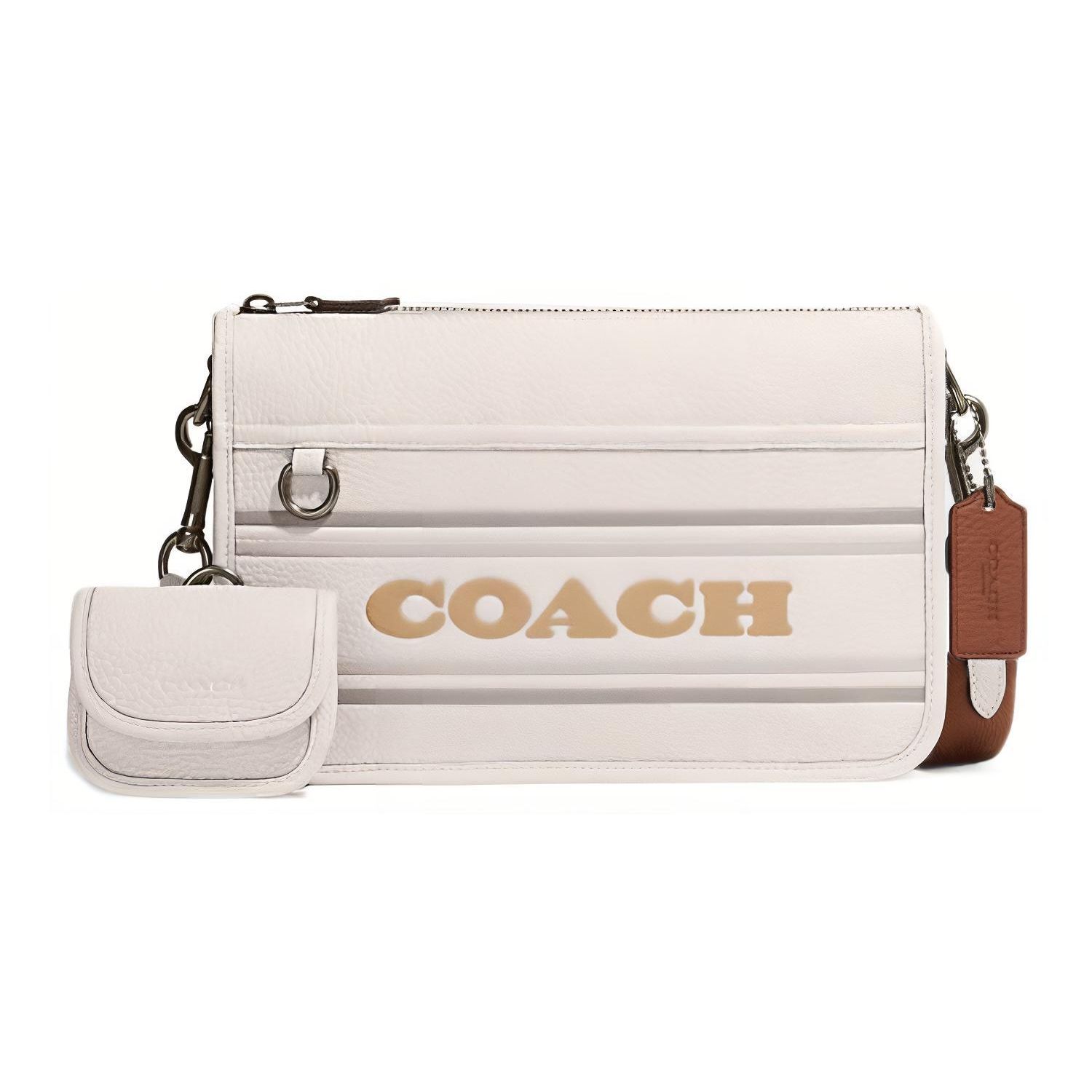 Coach Heritage 25 Striped Zipper Closure Leather Shoulder Bag Women Shoulder Bag White CG998-QBCAH Basic Set (Bag+Dust Bag)