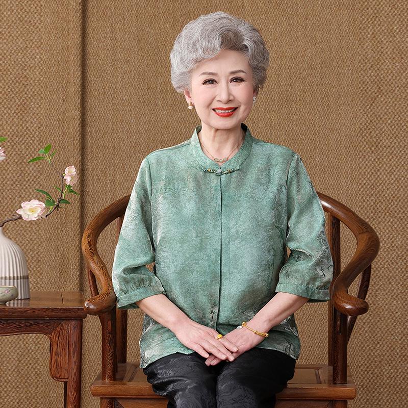 

Grandma s Summer Chinese Shirt: Loose, Breathable, Flattering Top for Middle-Aged & Elderly Women XL [Recommended up to 105 Jin]