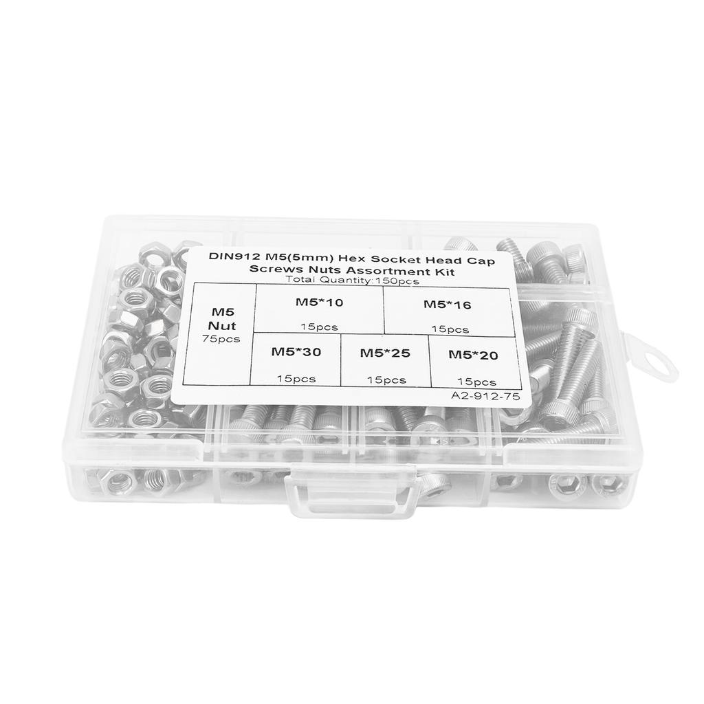 150 Stück Innensechskantschrauben Muttern Set 304 Edelstahl M5 Innensechskant Zylinderkopfschrauben und Muttern