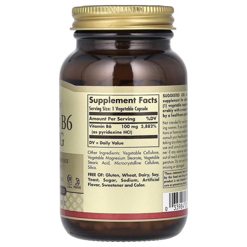 Vitamin B6, 100 mg, 250 Vegetable Capsules