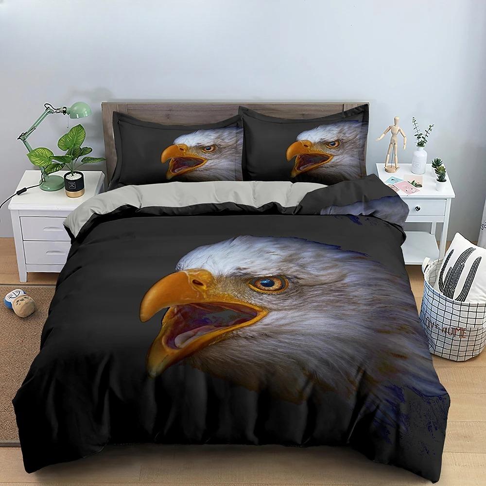 Eagle Duvet Cover Animal Bedding Set Queen King Size For Kids Teens Adults White Black Wildlife 2/3pcs Polyester Quilt Cover