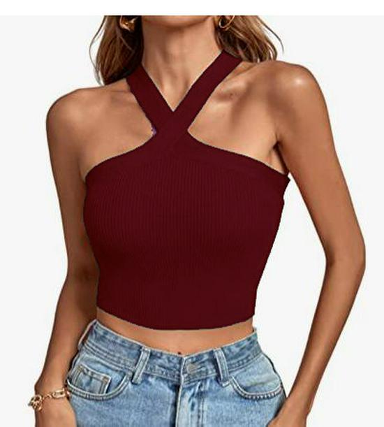 2024 Spring/Summer Women's Knitted Backless Cross Halter Strap Bralette Sweater Tank Top