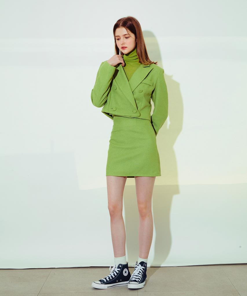 Etosome Double Tweed Set-Up Skirt (Light Green)