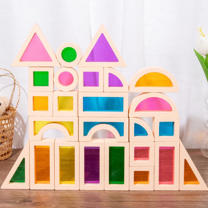 Translucent Rainbow Acrylic Building Blocks for Kids Aged 2-6: Creative Early Education Puzzle Toys