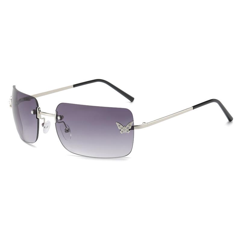 

Rimless Vintage butterfly Sunglasses Women Frameless Rectangle Shades Diamond Gradient Summer Traveling Sun Glasses Female серый