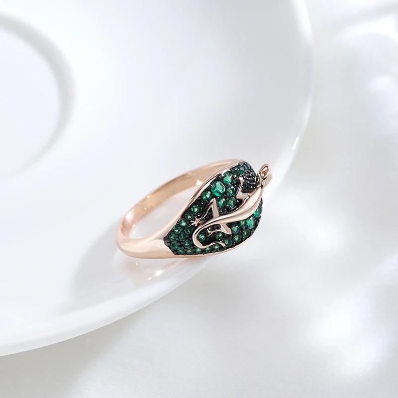 Black Texture Green Zircon Golden Gecko Rings Women Personality Comfort Accessories Fashion Costume Jewelry