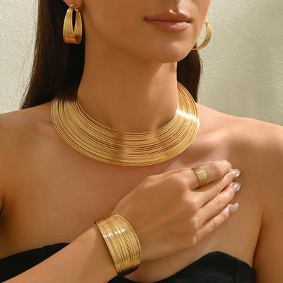 Modern Geometric Layer Jewelry Set Adjustable Necklace Bracelet Rings Suitable for Everyday and Various Occasion Wear