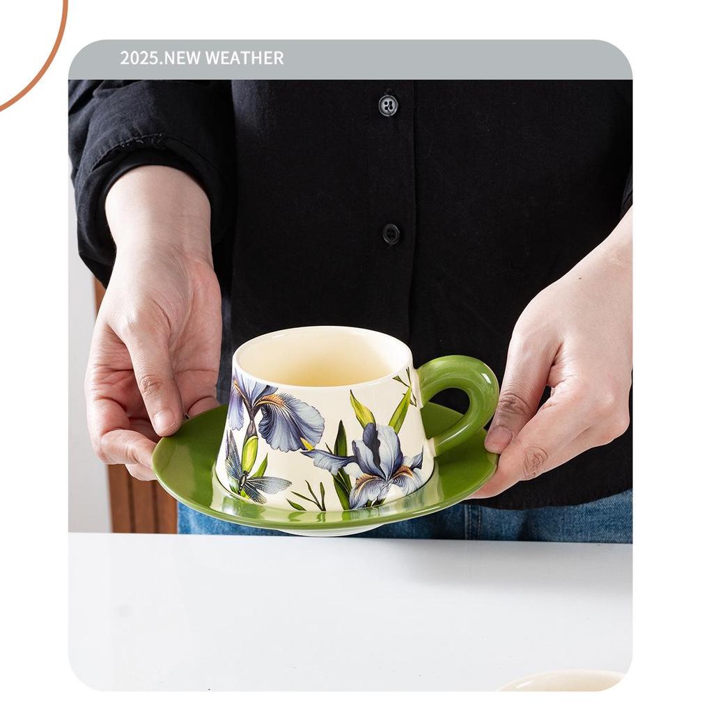 Retro Floral Ceramic Coffee Cup & Saucer Set with Gift Box - Elegant Water Cup Souvenir