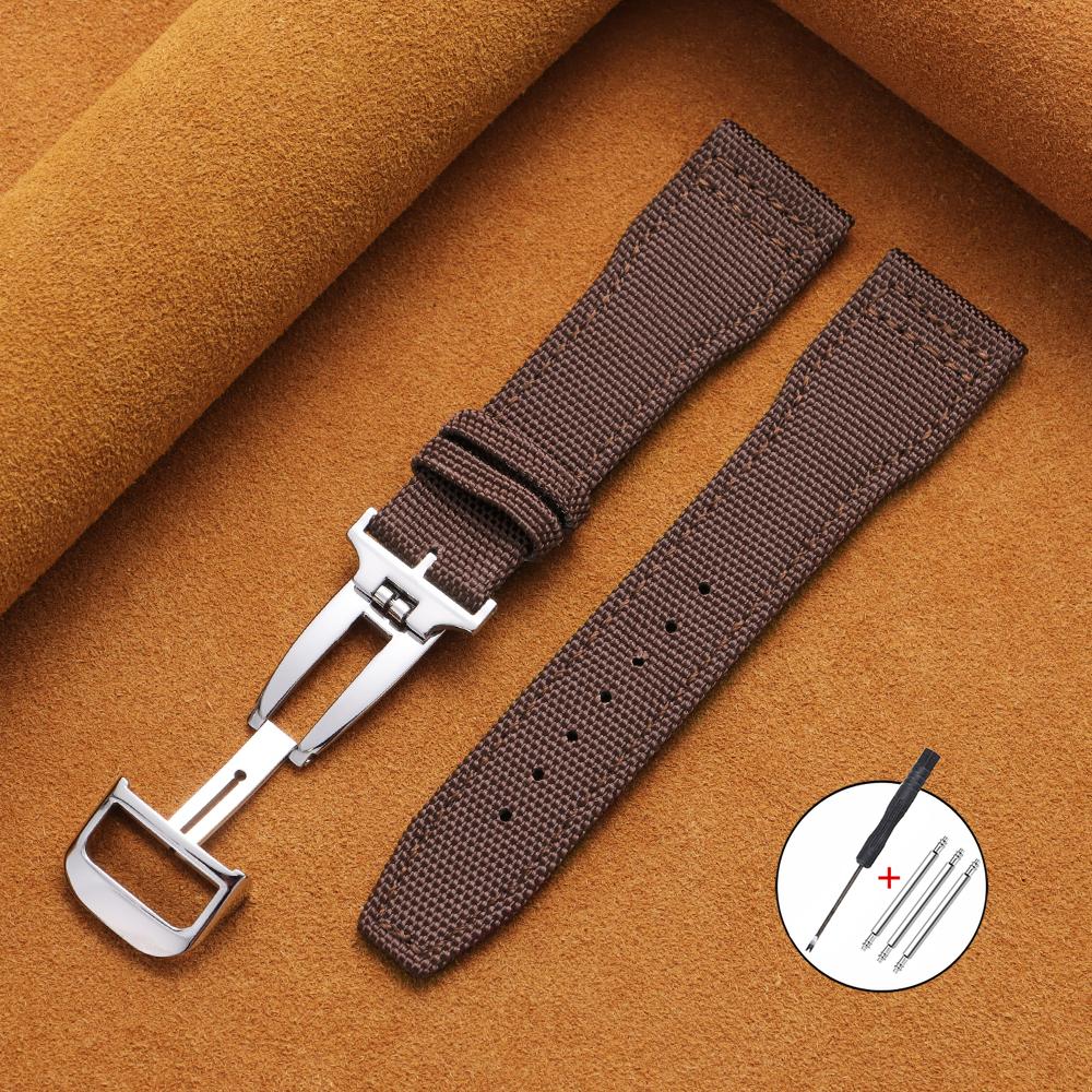 

Sailcloth Watch Strap 20mm 21mm 22mm for Omega for IWC Business Nylon Canvas Folding Buckle Waterproof Men Army Green Watchband 21mm коричневий