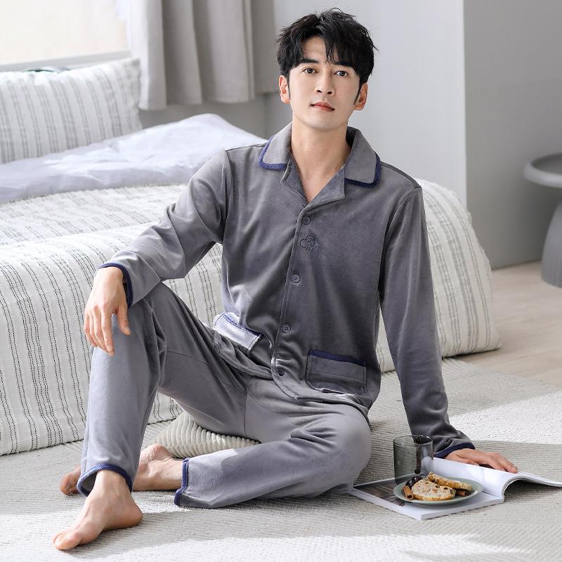 Flannel Pajamas Men'S Autumn And Winter Island Fleece Large Size Coral Fleece Winter Loungewear Set