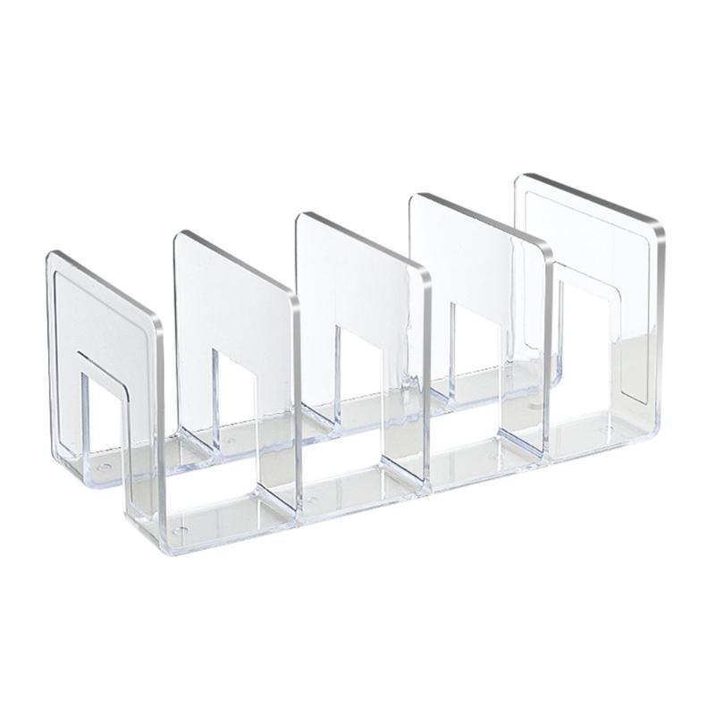Acrylic Book End for Shelves 4 Compartments Book End Desk Book Stopper Magazine Stand Space Saving Book Organiser