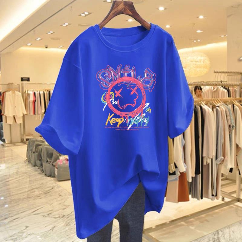 Women's Japanese Graffiti Print Loose Summer T-shirt - Short Sleeve, Versatile, Casual Style