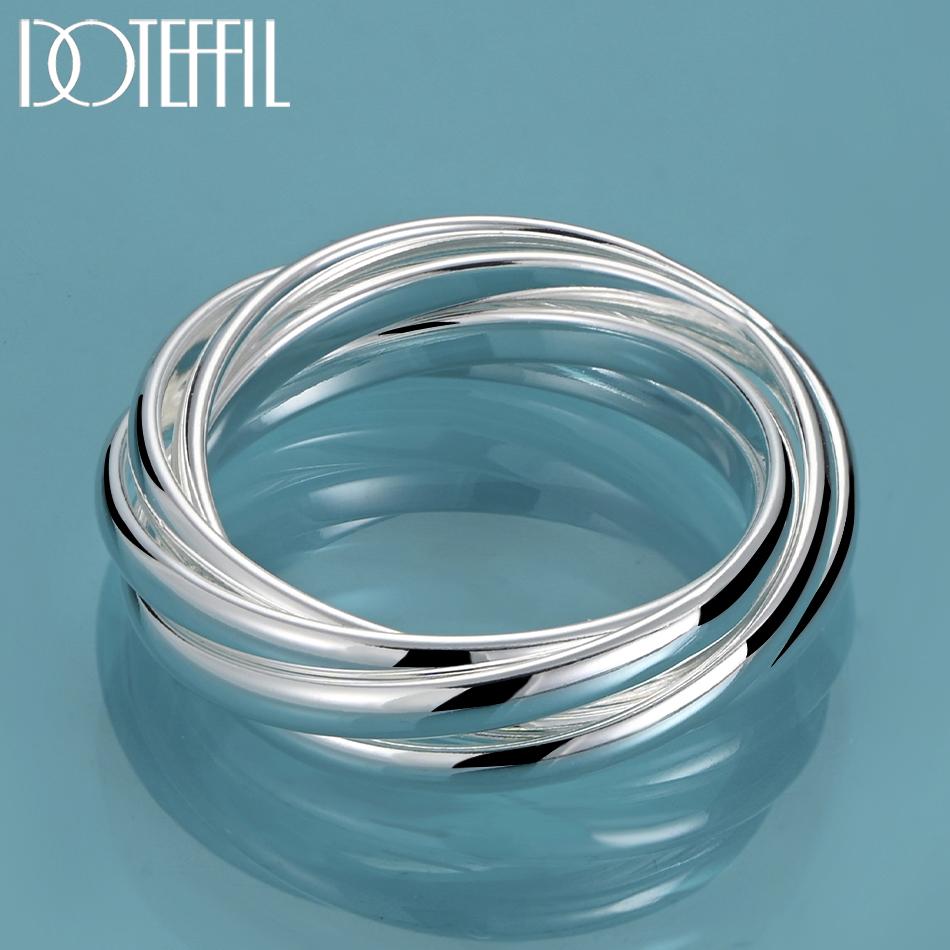 925 Sterling Silver Five Circle Coil Ring Fashion Charm Jewelry