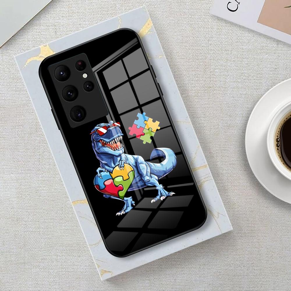 Autism Support Puzzle Phone Case For Samsung S26 S25 Edge Ultra 23 22 21 20 Ultra Plus S24 Fe Glass Cover
