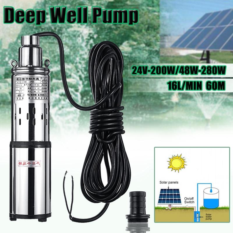 200W 48/60V Solar Water Pump Deep Well Pump High Lift DC Screw Submersible Pump Irrigation Garden Home Agricultural 60m