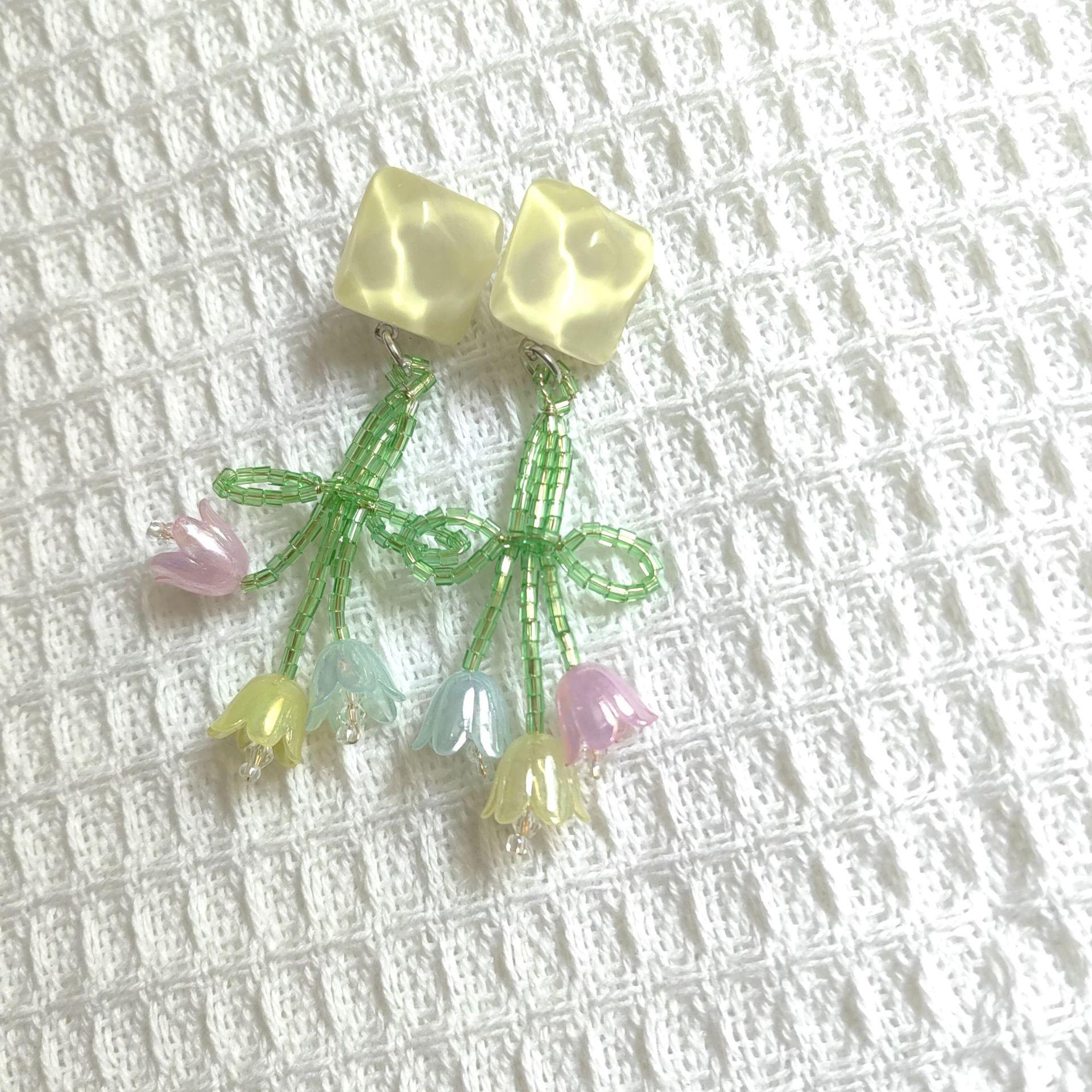Spring Fresh Pastoral Flower Stud Earrings: Handmade, Colorful, Beaded, Energetic Style 8#