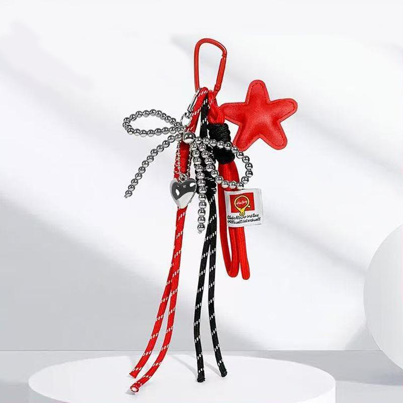 Fashion Starfish Keychain with Cute Balloon Dog Leather Charm Maximalist Braided Rope Bag Ornaments Women's Accessory