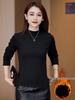Women's Angola Red Half-High Neck Long Sleeve Top, Velvet-Lined for Autumn/Winter
