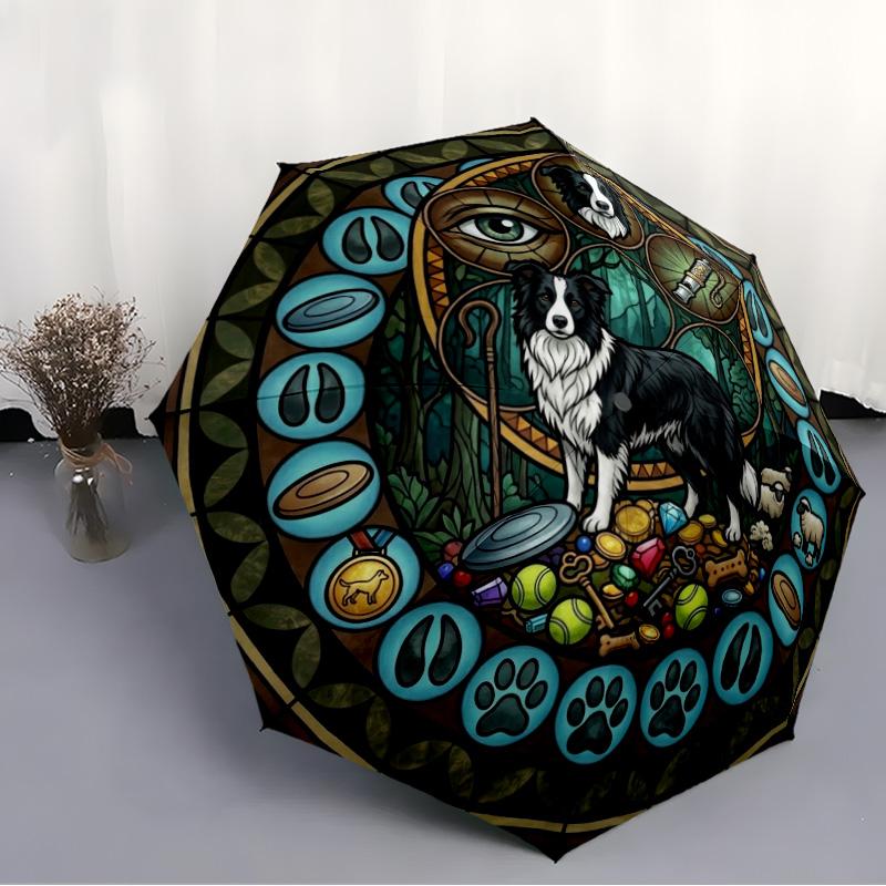 Dogs Glass Journey pattern umbrella, portable and foldable design, 8 ribs, a casual accessory for Halloween, Christmas, and birthday gifts.