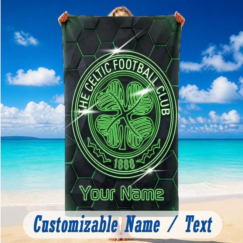 Beach Towel Custom Name Text, Quick Dry Large Towel For Beach HomeCeltic FC