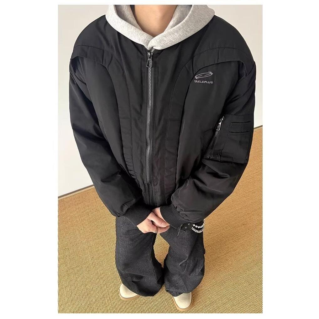 Американская изогнутая бейсбольная куртка – Толстая теплая унисекс хлопковая верхняя одежда Medium чёрный