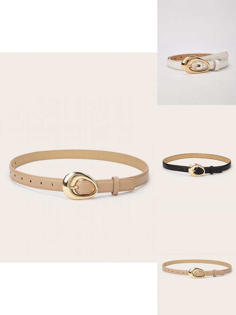 Simple Solid Color Gold Buckle Decoration Women Casual Belt For Autumn Outfit Enhancement