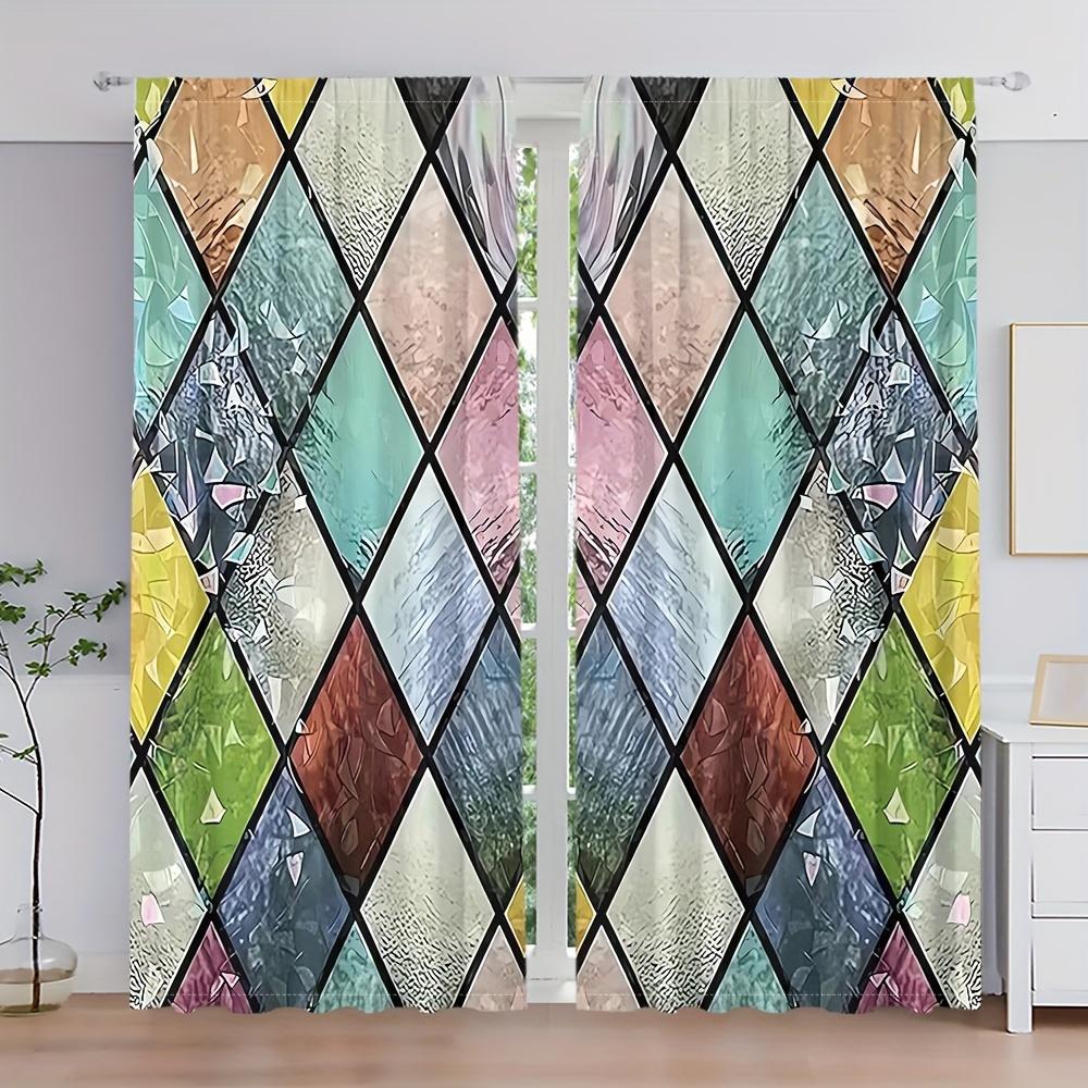 2pcs Glass Abstract Geometric Graphic Pattern Painted Curtain Rod Pocket  Digital Printed Curtains Polyester Materia Living Room