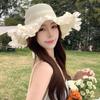 Sweet Wide-brimmed Straw Hat with Mesh Bow Breathable Sunshade Hat Wavy Petal-trimmed Sun Hat for Summer Sun Protection