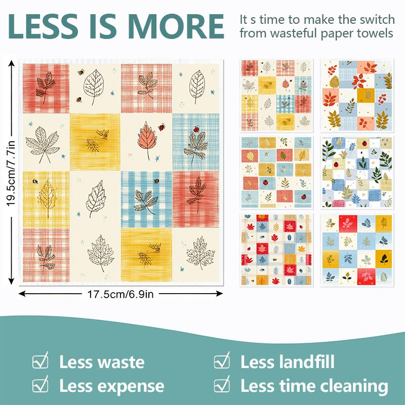 Cleaning Cloth Reusable Kitchen Dish Towels Eco-friendly Microfiber Marple Leaves Plaid Print Dishcloths Lint Free Washable Duster Rags Tea Towels