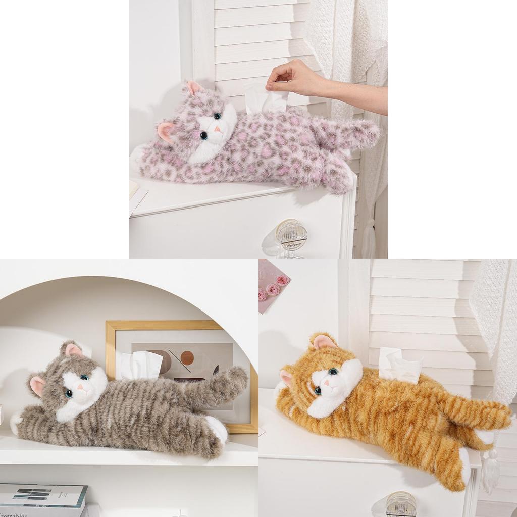 Plush Cat Car Tissue Holder With Embroidered Cartoon Design For Home Decor