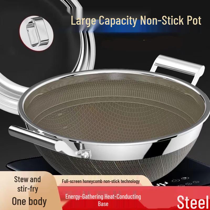Zhishi 36cm Uncoated 316 SS Wok & Stew Pot with Steamer