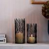 Set of 2 Metal Column Candle Holders, LED Flameless Electronic Black Table Candle Holders, Metal Can