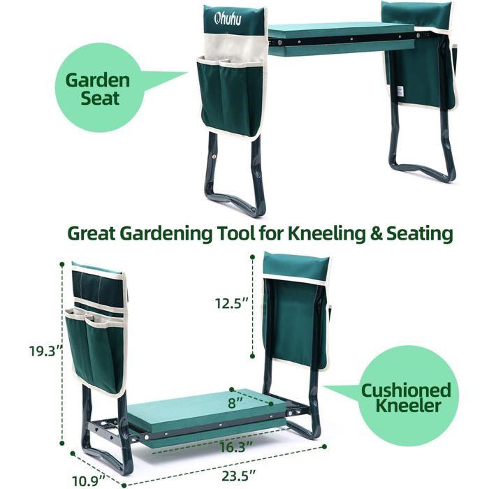 Banc-agenouilloir de jardin pliant AIMOONSA - siège + coussin EVA étanche, 59,7x27,7x49 cm, charge 150 kg