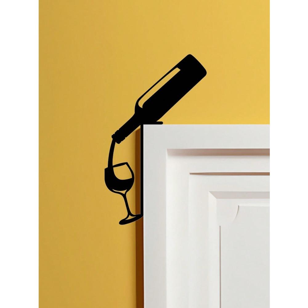 Wrought Iron Wine Bottle Holder Wall Decor, Black Metal Door Frame, Party Gift