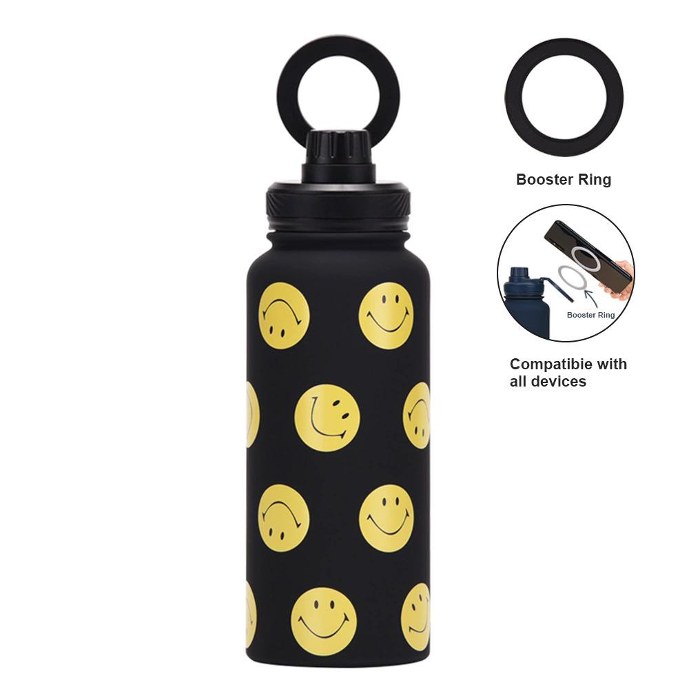skin feeling 1L 34oz 1000ml stainless steel thermal sports water bottle flask thermos with magnetic phone holder handle 901-1000ml