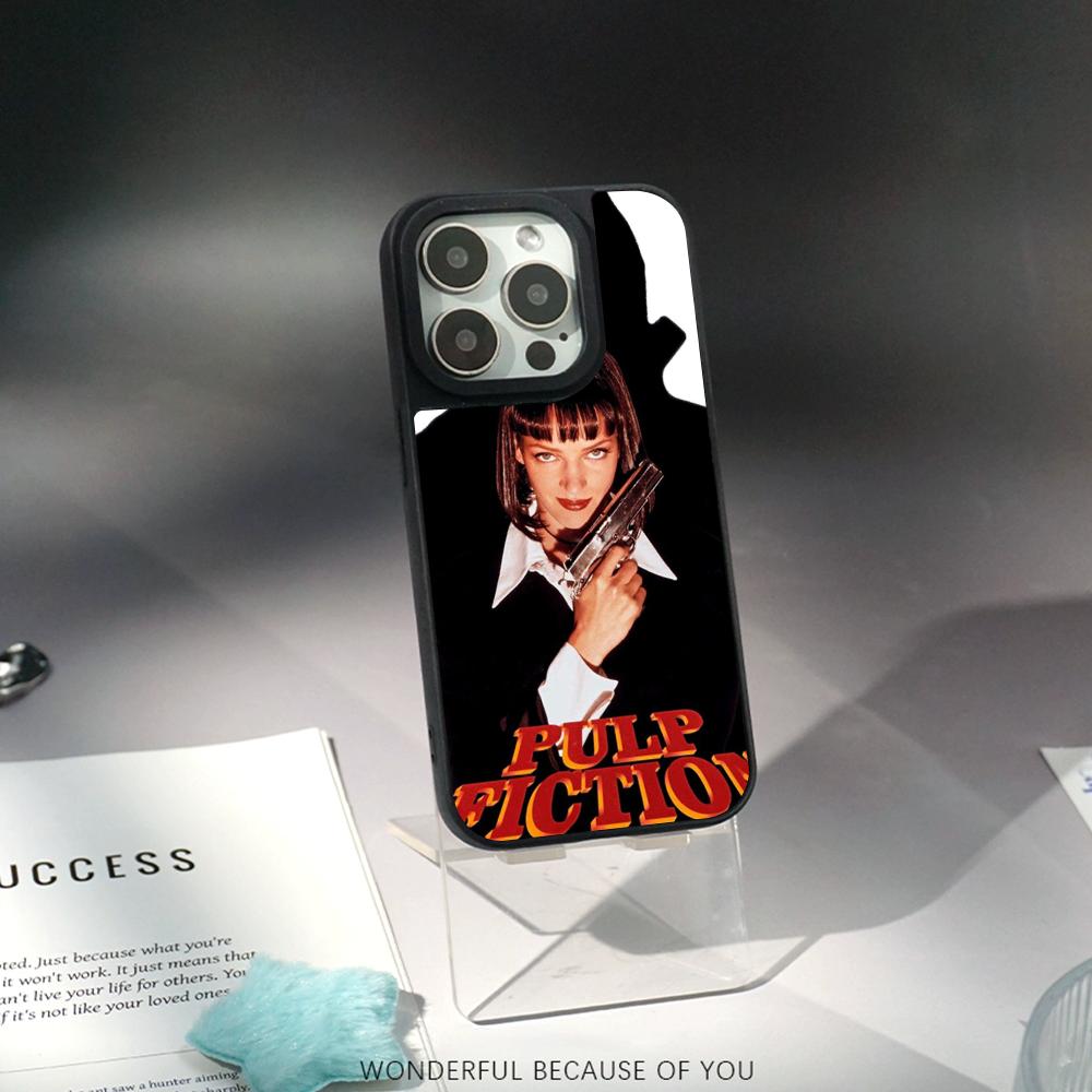 Classic Movies Pulp Fictions Poster Phone Case for iPhone 17 16 E 15 14 13 12 Pro Max Sheepskin Silver-edged Protective Case