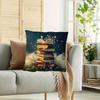 1 Federa per Cuscino per Amanti dei Libri - Federa Magica per Cuscino Decorativo Letterario con Libri Impilati, Prato Fiorito e Stelle - Giorno Mondiale del Libro D