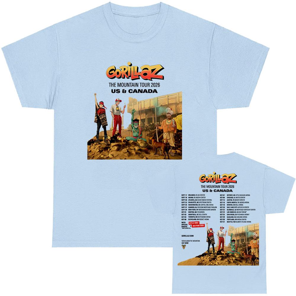 GORILLAZs The Mountain Tour 2026 Marškinėliai Vasariniai Trumpomis Rankovėmis Apvalia Kaklo Iškirpte Unisex Marškinėliai Roko Grupės Grafinis Spaudinys Marškinėliai