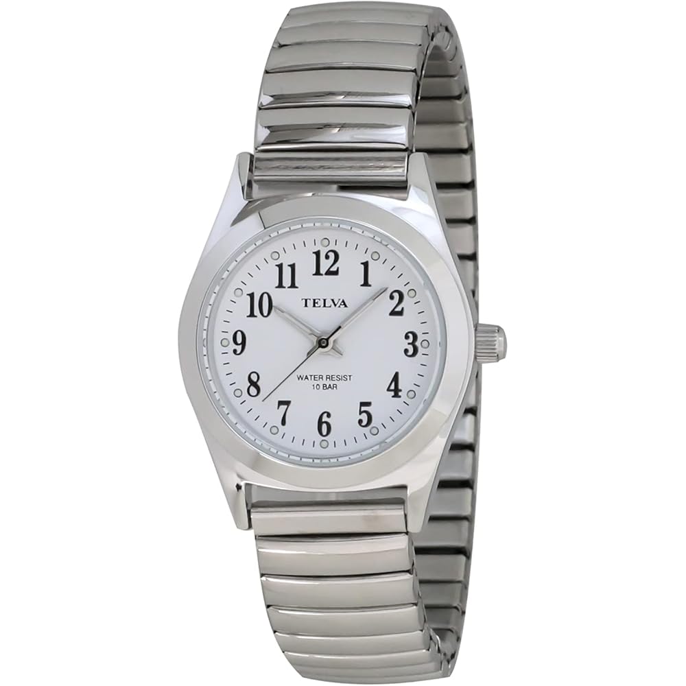 Crepha Analog Quartz Watch Women s 10 ATM Waterproof Stretch Band Simple Stainless Steel 14mm White Silver TE-AL011-WTS