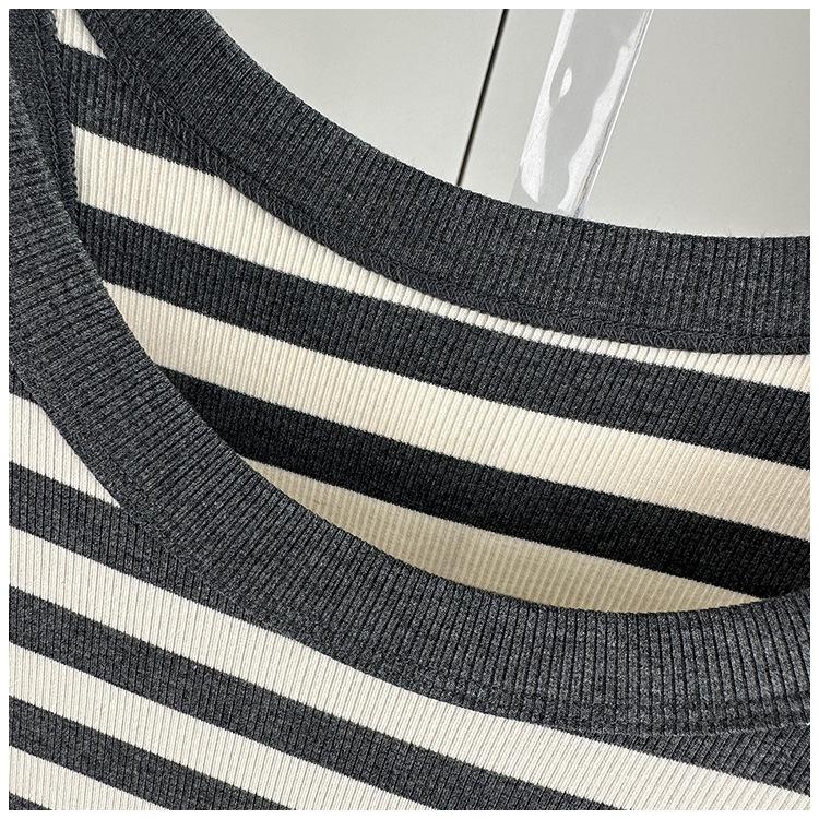 Canottiera a Righe Bianche e Nere in Cotone Modal Intimo per Completi Versatile Quotidiano Elastico Aderente Strato Base Tessuto Morbido Capo Interno ed Esterno