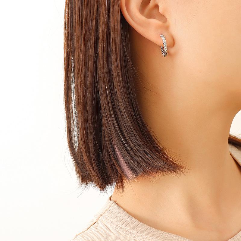 18K Gold Plated Geometric Circle Embossed Niche Titanium Steel Earrings for Women