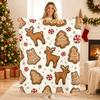 1pc Cute Gingerbread Reindeer Christmas Cookies Pattern Single-Sided Printed Flannel Throw Blanket- Super Cozy Plush Fleece Machin