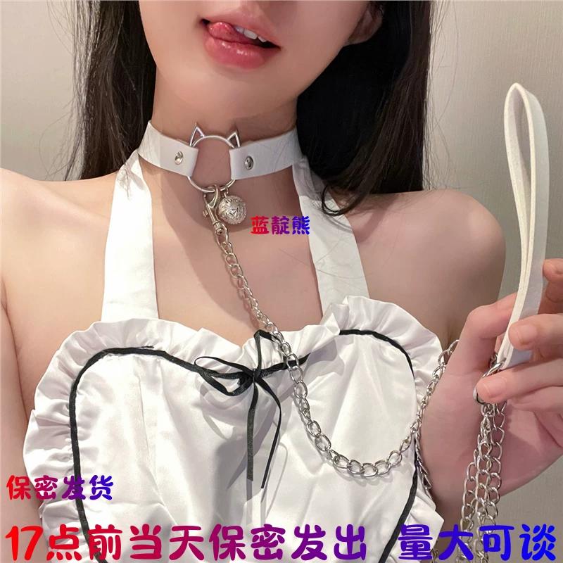 Cat Bell Choker with Leash and D-Ring K9 Necklace Punk Collar for Women