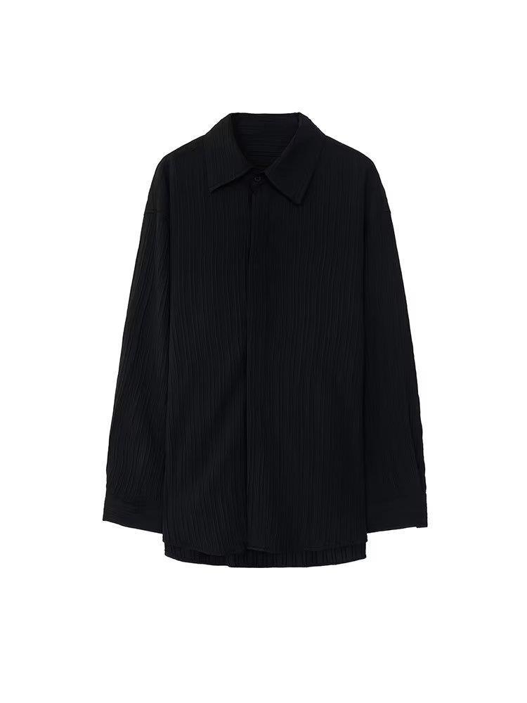 Korean-Style Textured Striped Long-Sleeve Casual Men's Shirt - Non-Iron, Trendy Autumnwear