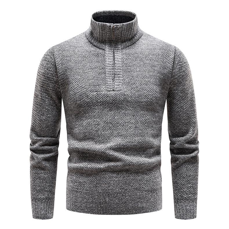 2024 Men's Plus Velvet Half-Zip High Collar Sweater - Autumn/Winter Fashion Knit Pullover